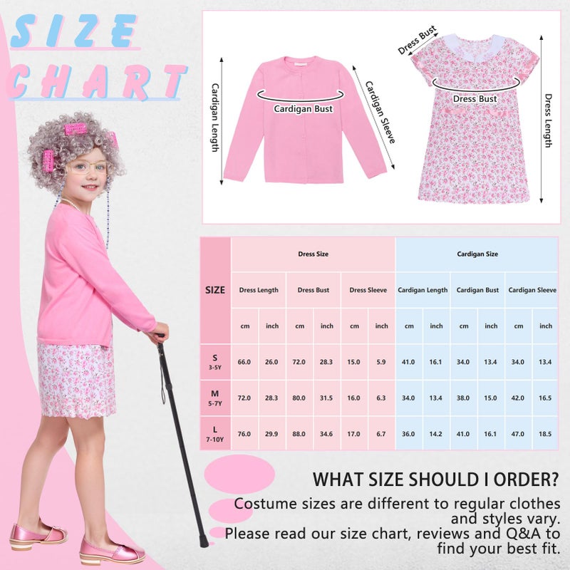 Kicpot Old Lady Costume for Girls Kids 100 Days School Grandma Costume (Pink  8-9Y) - Image 2
